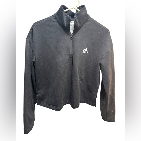 Adidas Black and white Quarter-Zip Pullover long sleeve crop top - Picture 1 of 3